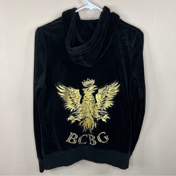 Large Y2k BCBG Maxazria Black Velour Gold Print Hardware Vintage - Picture 8 of 10